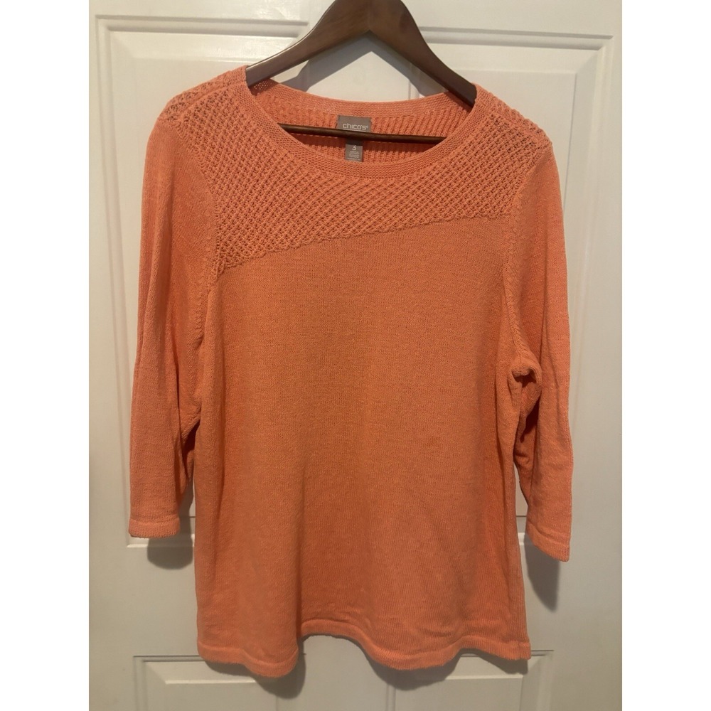 Chico's Sweater Women's 3 XL Coral Orange 3/4 Sleeve